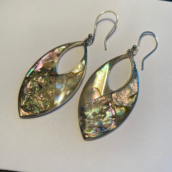 Abalone Shell Mother of Pearl Silver Plated Dangle Earrings. - Picture 2 of 7